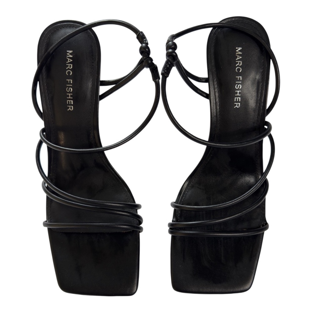 Marc Fisher Dareta Black Strappy Modern Sexy Square Toe Stiletto Heels Sandals 8